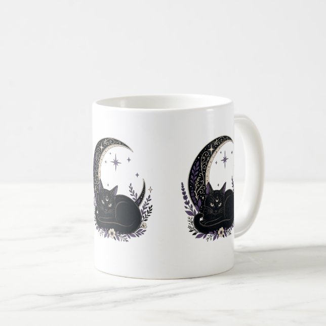 Black Cat Mum Cute Gothic Witchy Crescent Moon Coffee Mug (Front Right)
