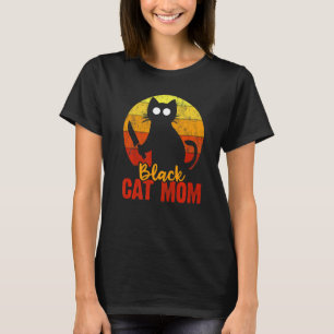 Black Cat Mum Halloween Gore Meow With Bloody Knif T-Shirt