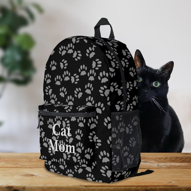Black Cat Mum Paw Print Personalised Backpack (Purrfect backpack for all cat moms (and cat dads))