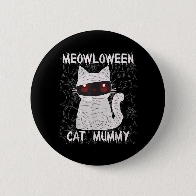 Black Cat Mummy Halloween 6 Cm Round Badge (Front)