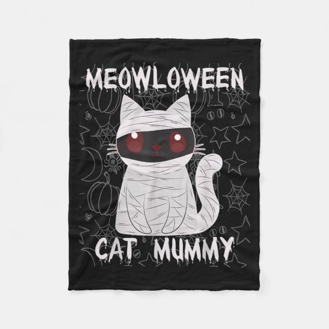 Black Cat Mummy Halloween Fleece Blanket (Front)