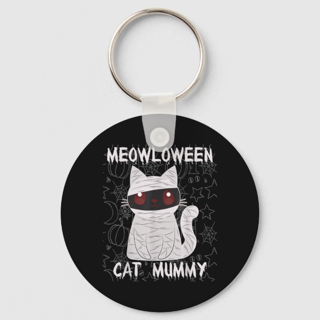 Black Cat Mummy Halloween Key Ring (Front)