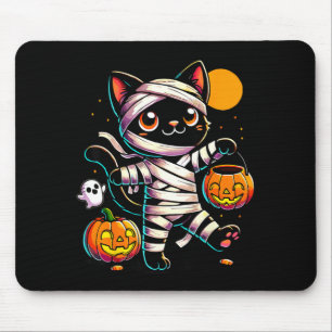 Black Cat Mummy Halloween Pumpkin Mouse Pad