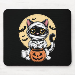 Black Cat Mummy Men Women Kids Halloween Funny Mouse Pad
