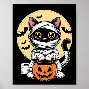 Black Cat Mummy Men Women Kids Halloween Funny Poster