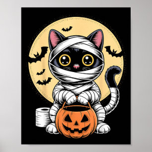 Black Cat Mummy Men Women Kids Halloween Funny Poster