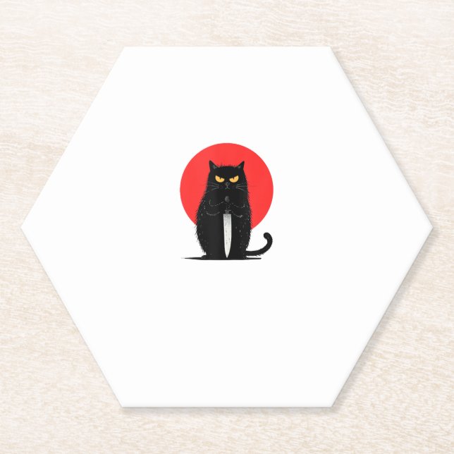 Black Cat Murderer Serial Killer Halloween Graphic Paper Coaster (Front)