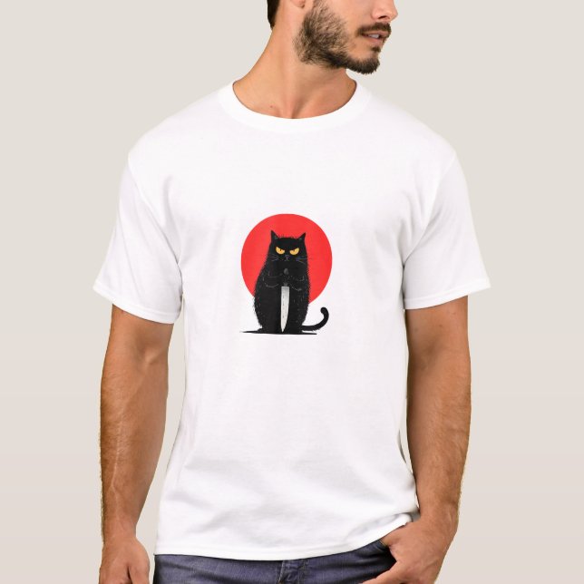 Black Cat Murderer Serial Killer Halloween Graphic T-Shirt (Front)