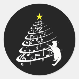 Black Cat Music Note Christmas Musician Feline Classic Round Sticker