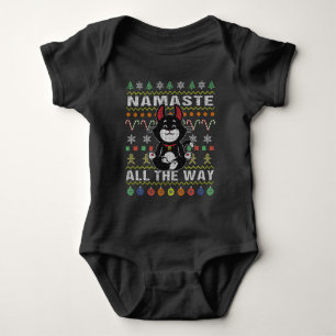 Black Cat Namaste All The Way Ugly Christmas Baby Bodysuit