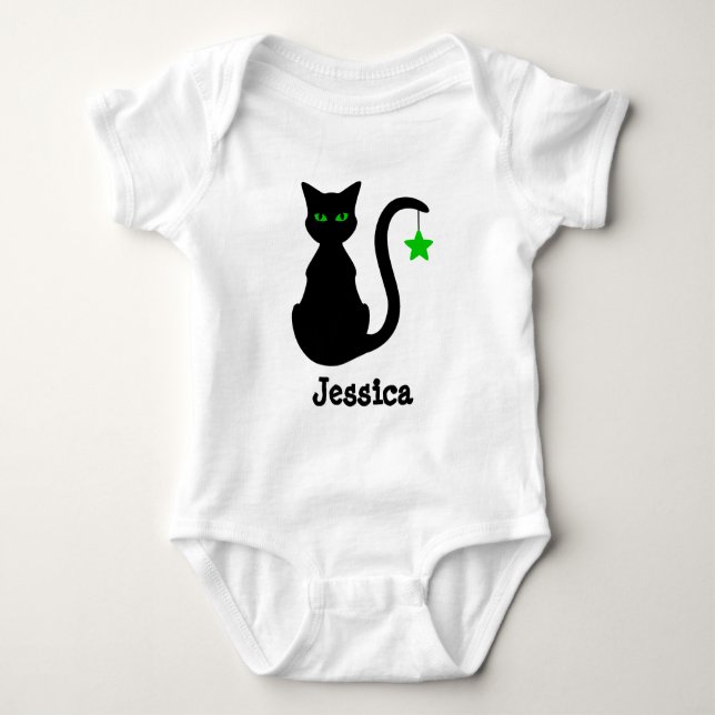 Black Cat Name Baby Bodysuit (Front)