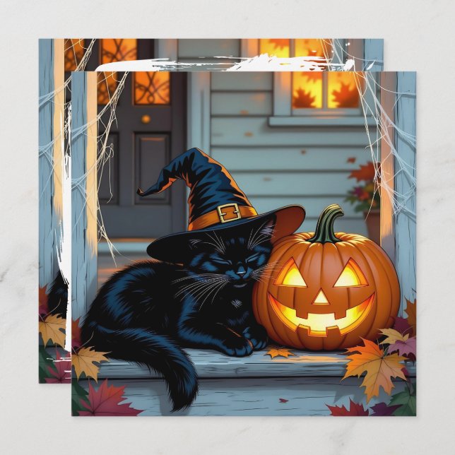 Black Cat Napping Pumpkin Halloween Personalised (Front/Back)