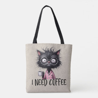 Black Cat Need Coffee Tote Bag