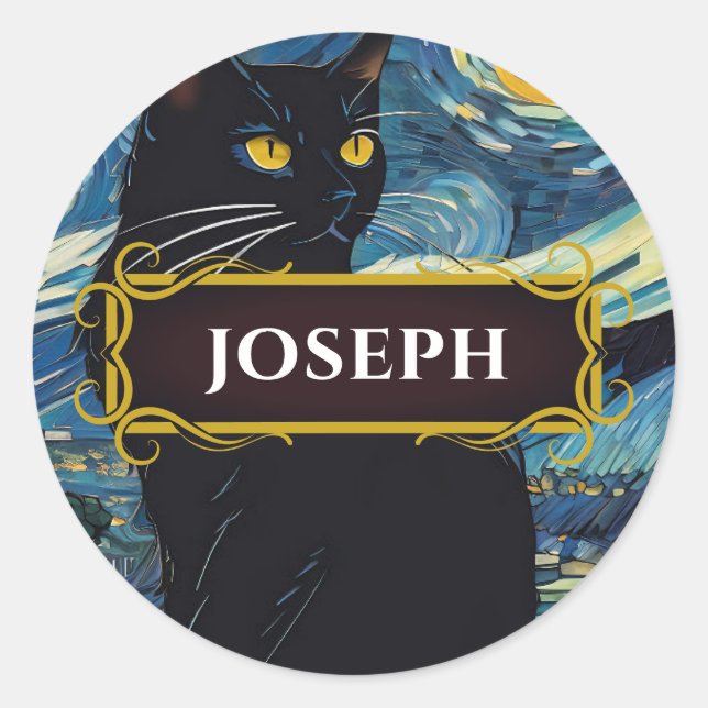Black Cat Night Name Label Sticker (Front)