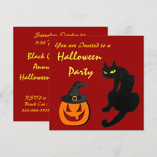 BLACK CAT NINJA HALLOWEEN PARTY INVITATION (Front/Back)