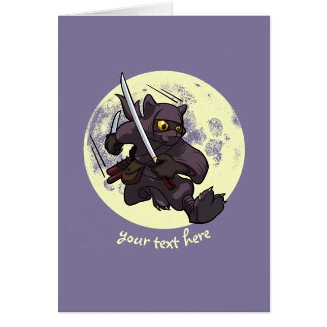 Black Cat Ninja Katana Swords Flying Kick Cartoon (Front)