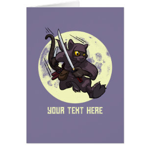 Black Cat Ninja Katana Swords Flying Kick Cartoon