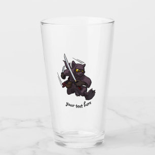Black Cat Ninja Katana Swords Flying Kick Cartoon Glass