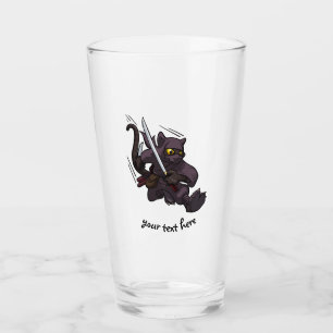 Black Cat Ninja Katana Swords Flying Kick Cartoon Glass