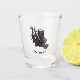 Black Cat Ninja Katana Swords Flying Kick Cartoon Shot Glass