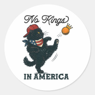 Black Cat No Kings In America, Vintage Cats Agains Classic Round Sticker
