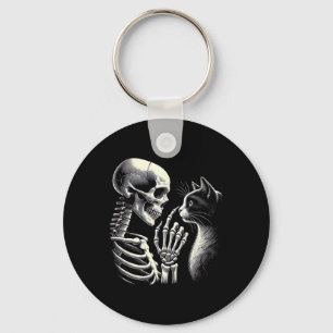 Black Cat Nose Skeleton Hand Funny Halloween Cat L Key Ring