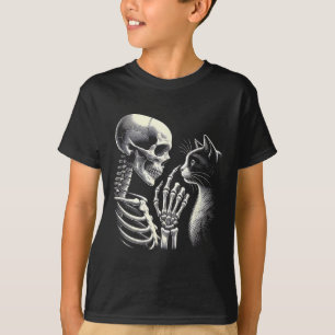 Black Cat Nose Skeleton Hand Funny Halloween Cat L T-Shirt