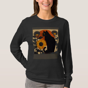 Black Cat Nursing Sunflower T-Shirt