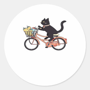 Black Cat on a Bicycle  Black Cat Art Classic T-Sh Classic Round Sticker