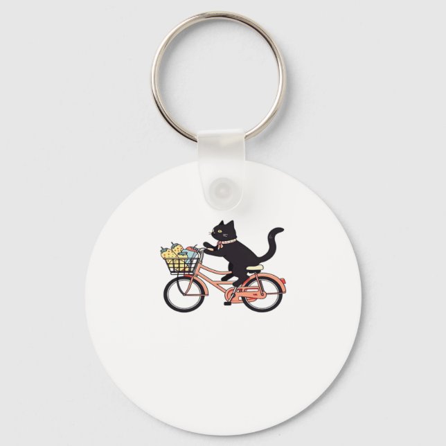 Black Cat on a Bicycle  Black Cat Art Classic T-Sh Key Ring (Front)