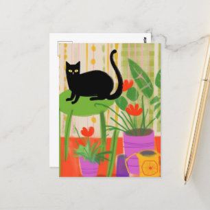 Black Cat on a Green Chair Postcard