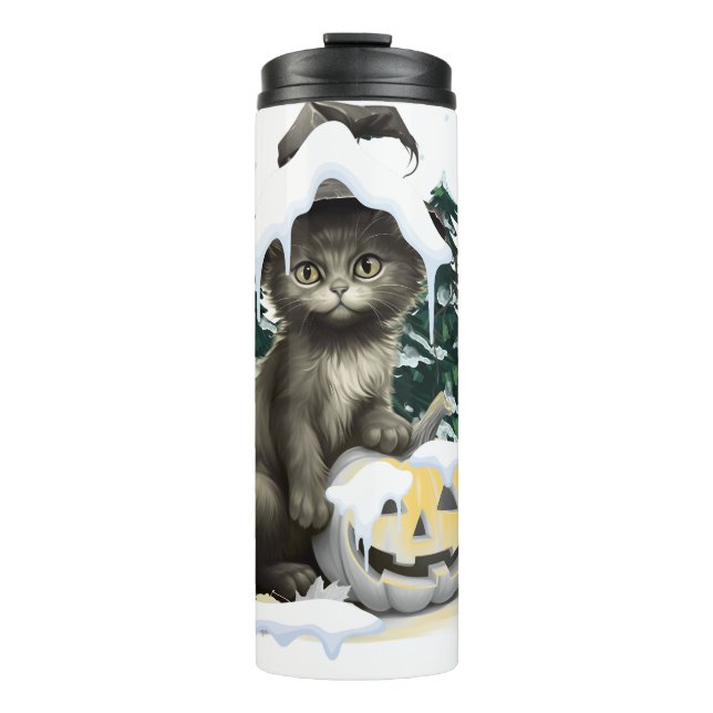 Black Cat On A Jack Thermal Tumbler (Front)