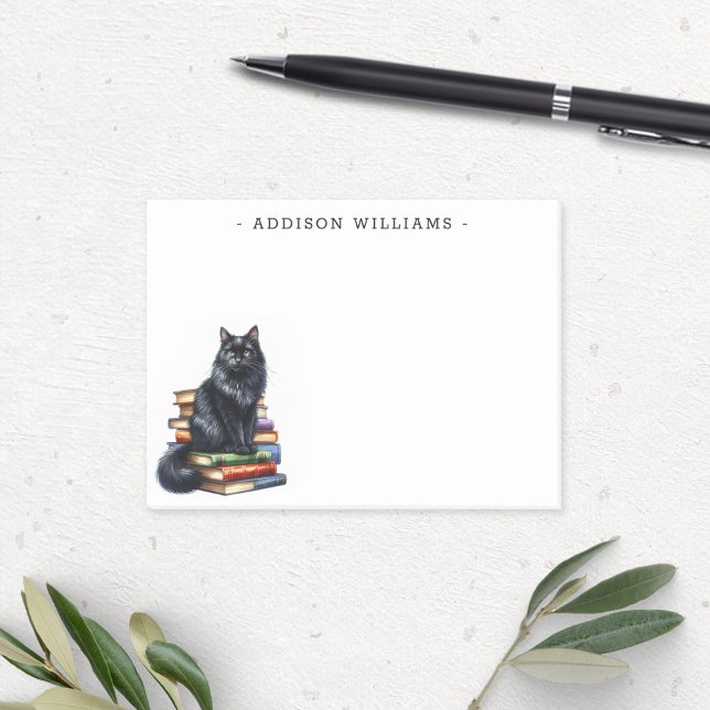 Black Cat on a Stack of Books Personalised Post-it Notes (Creator Uploaded)