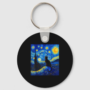 Black Cat On A Starry Night – Cat Lover Funny Van  Key Ring
