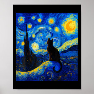 Black Cat On A Starry Night – Cat Lover Funny Van  Poster