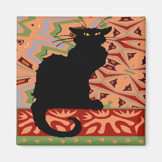 Black Cat on Abstract Wallpaper Magnet (Front)