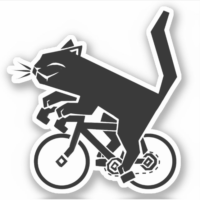 Black Cat on Bicycle Custom-Cut Vinyl Sticker (Front)