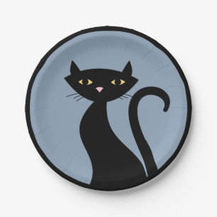 Black Cat on blue Paper Plate