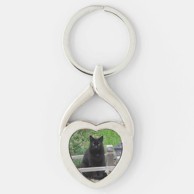 Black Cat on Bridge Heart Keychain (Front)