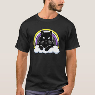 Black Cat on Cloud Nonbinary Pride Enby Calm Power T-Shirt