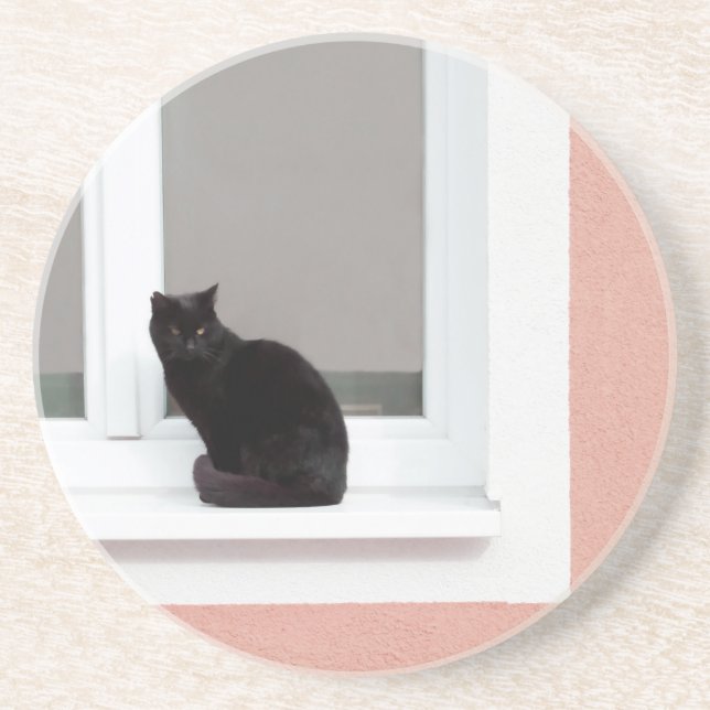 Black Cat on Coral Coaster (Front)
