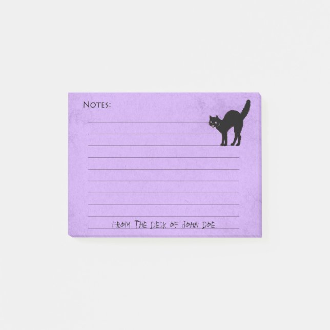 Black Cat on Custom Halloween Purple Note Pad: (Front)