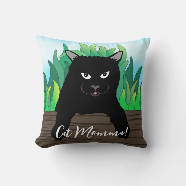 Black cat on fence, Cat momma, Cushion (Front)