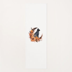 Black Cat On Floral Moon Pumpkin Black Cat Hallowe Yoga Mat