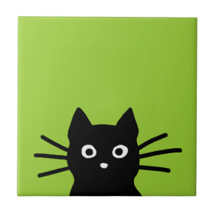 Black Cat on Green (Colour is Customisable) Tile