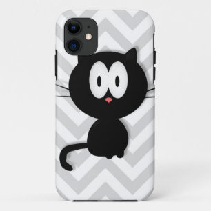 Black Cat on grey chevron Case-Mate iPhone Case
