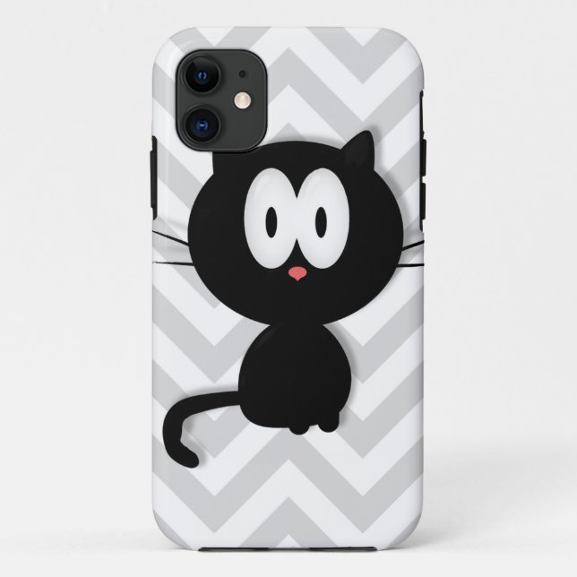 Black Cat on grey chevron Case-Mate iPhone Case (Back)