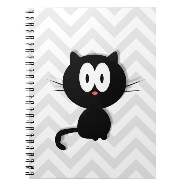 Black Cat on grey chevron Spiral Notebook (Front)