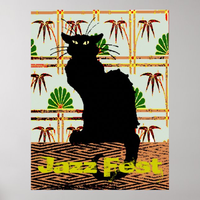 Black Cat on Japanese Wall Paper, Jazz Fest Poster (Front)