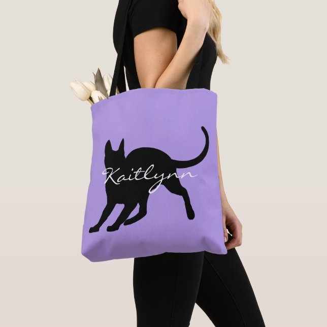 Black Cat on Lavender Tote Bag (Close Up)